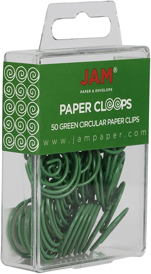 JAM PAPER Circular Paper Clips - Round Paperclips - Green - 50/Pack