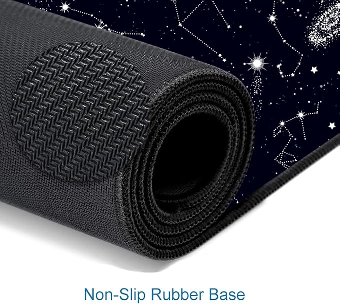 Large Gaming Mouse Pad with Stitched Edges, Black Constellation Desk Mat Extended Keyboard Pad, Non-Slip Rubber Base Desk Pad for Keyboard and Mouse, 31.5X11.8 inch, Sun and Moon