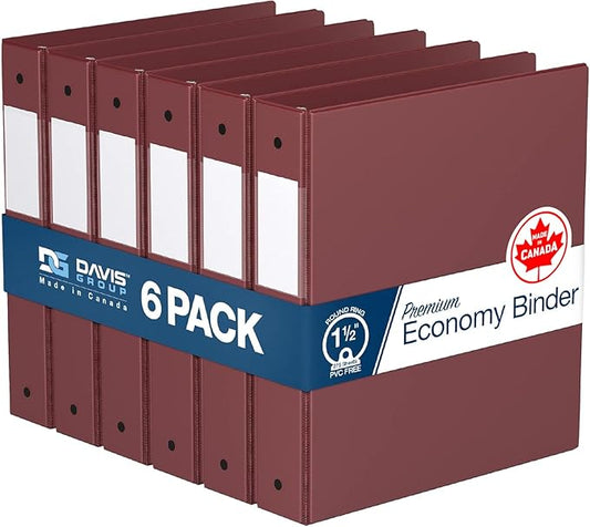 Premium Economy 6-Pack 3-Ring Binders for School or Office, Round-Ring Binders, 1.5 Inch, Burgundy