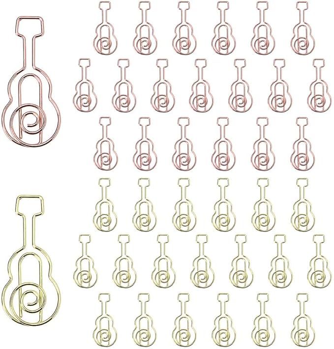 OWLFAVO 40pcs Guitar Shape Paper Clips with Clear Box, Mixed Colors, Funny Cute Paperclips Bookmarks Planner Clips for Fun Office Supplies School Gifts Wedding Decoration