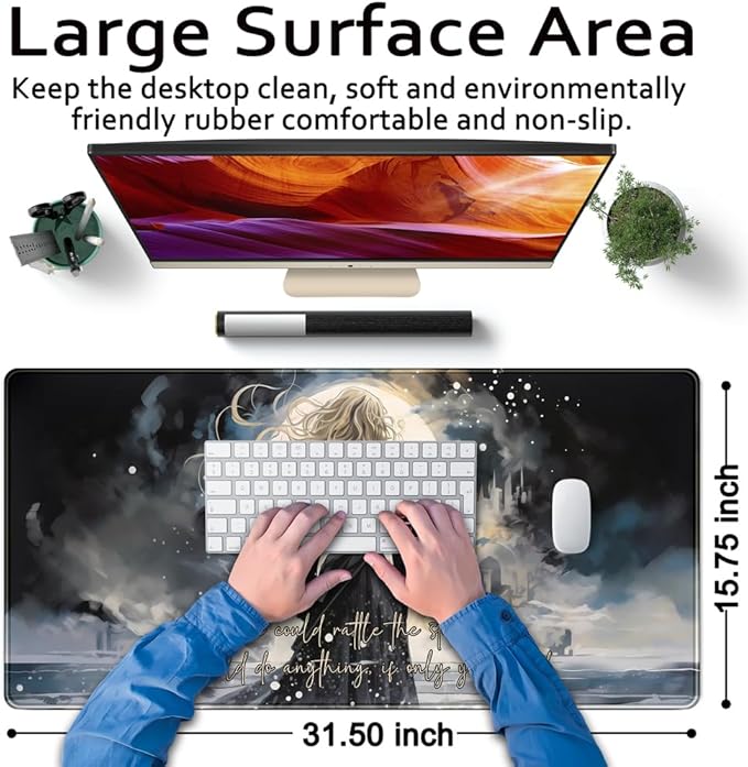 Dark Magic Large Mouse Pad Gaming MTG Playmat Original Paint Desk Mat Adventure Extended Mousepad Art Long Mouse Pads XXL, Cool Desk Pad for Keyboard with Stitched Edges 31.5" X 15.7 "