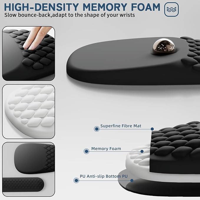 VAGAU Ergonomic Mouse Pad with Wrist Rest, Mousepad Wrist Support Keyboard Wrist Rest with Comfortable Memory Foam Massage Bulge and Non-Slip PU Base for Relief Carpal Tunnel Pain