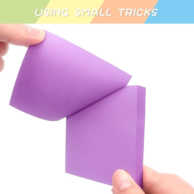 Sticky Notes 3x3 Self-Stick Notes Pads with 6 Bright Colors, Easy to Post for Office, School, Home, 6 Pads/Pack, 100 Sheets/Pad (Purple)