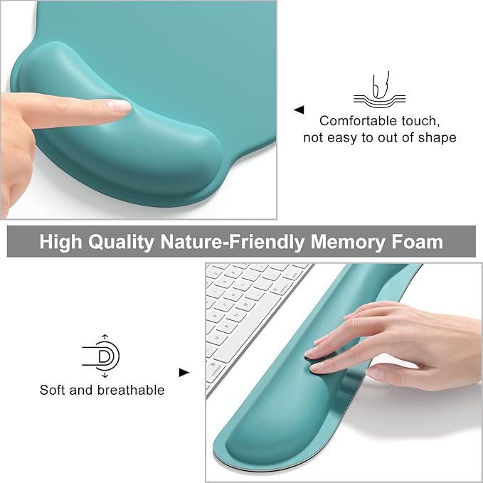 Dapesuom Large Gaming Mouse Pad, Mouse Pads with Wrist Rest Wrist Support, 4in1 Big XXL Desk Mat Desk Pad + Ergonomic Mousepad + Memory Foam Keyboard Mat Wrist Rest + Coaster Set for Computer, Green