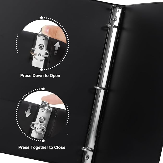 0.5-inch Round Ring Binder, Durable 1/2'' 3 Ring Binder Fit Letter Size Paper, Presentation View Binders, Black,12-Pack