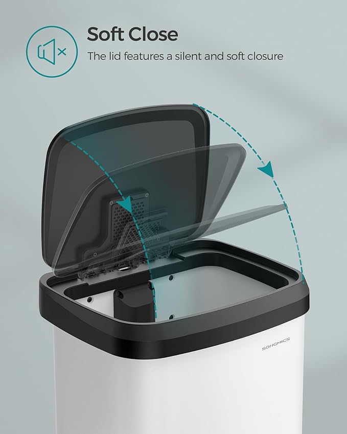 SONGMICS Kitchen Trash Can, 18-Gallon Stainless Steel Garbage Can, with Stay-Open Lid and Step-on Pedal, Soft Closure, Tall, Large and Space-Saving, White and Black ULTB520W68