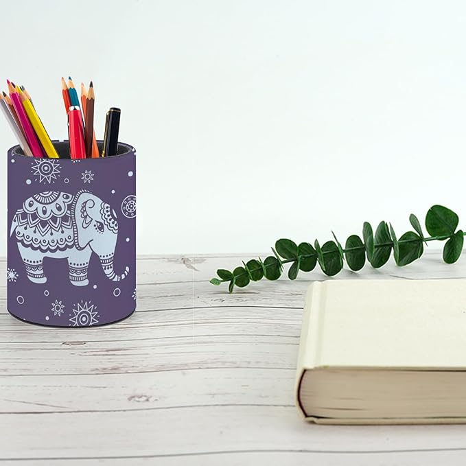 Cute Elephant Pen Holder Pencil Organizer Cute Pencil Cup Desk Decor Makeup Brush Holder PU Multifunctional Office Suppliesfor Home Classroom School