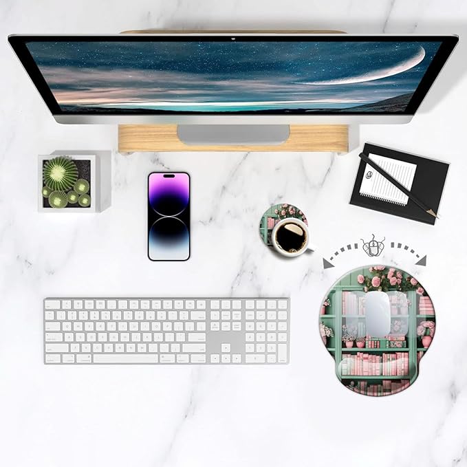 Ergo Comfort Gel Wrist Rest Mouse Pad-Ergonomic Office Mousepad with Wrist Support-Non-Slip, Design Desk Accessories Mat for Home&Game Decor Book Floral