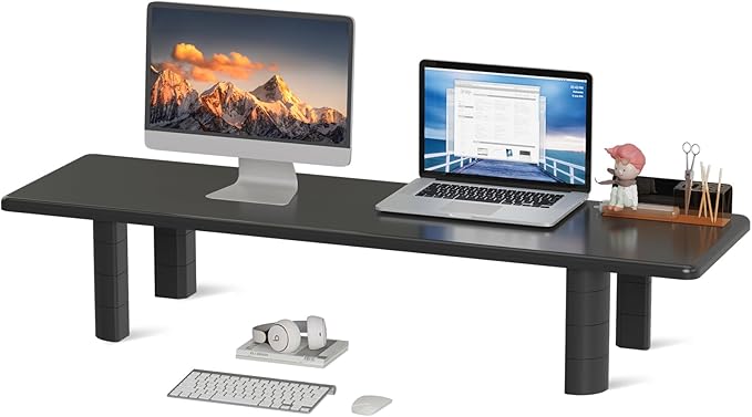 suptek Dual Monitor Stand Riser, 32.28Inch Large Monitor Stands for 2 Monitors, Computer Monitor Stand, Wooden Desktop Oraganizer Shelf for Office Desk Computer,TV,Laptop