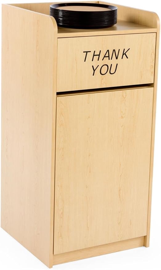 Restaurant Trash Can, Hinged Door, 36 Gallon, Tray Holder,"Thank You" Message (Melamine)