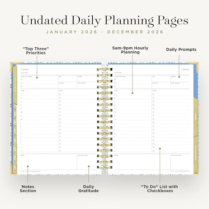 Day Designer 2026 Weekly Planner – Premium Planner for Stylish Organization. Combines Weekly & Monthly Calendars, Daily Schedule, Notes Pages, Goal Setting, Stickers, Pocket & More. Elegant Laminated Cover with Gold Accents (Casa Bella Design - 2026)