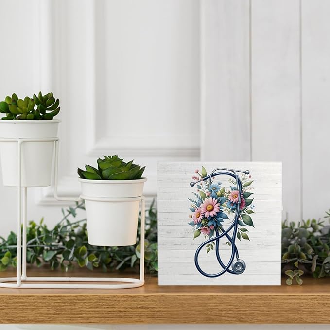 Nurse Office Decor - Appreciation Gifts for Women, Practitioner, Registered Nurse, RN - Floral Stethoscope Signs for Office