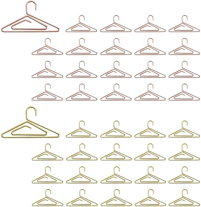 OWLFAVO 40pcs Hanger Shape Paper Clips with Clear Box, Rose Gold and Yellow Gold, Funny Cute Paperclips Bookmarks Planner Clips for Fun Office Supplies School Gifts Wedding Decoration
