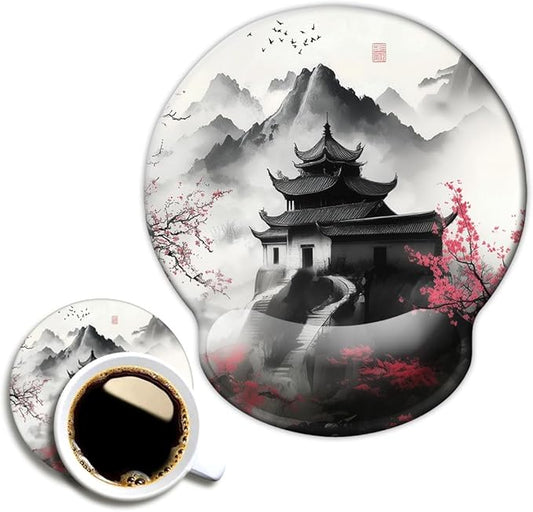 Ergonomic Mouse Pad with Wrist Support,Mouse Pad with Wrist Rest,Relieve Wrist Pain Mousepad Non-Slip Rubber Base,Mouse Pads for Desk,Computers,Laptop,Office,Home,Accessories Japanese Castle