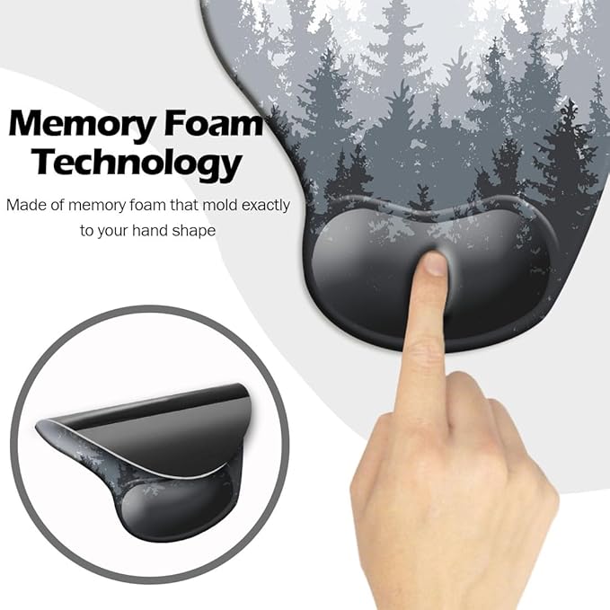 Ergonomic Mouse Pad with Wrist Support and Coaster,Mouse Pads with Non-Slip PU Base for Home Office Working Studying Easy Typing & Pain Relief Forest Pattern