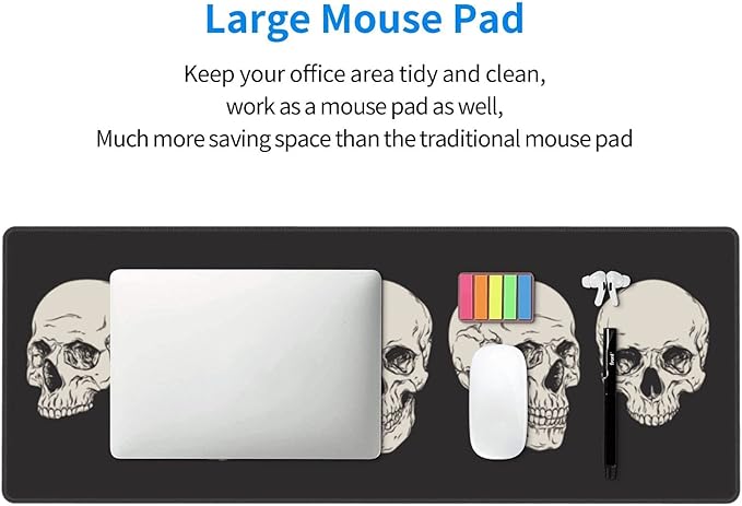Human Skull Gaming Mouse Pad Non Slip XL Large Mousepad Stitched Edge Rubber Base Desk Mat for Laptop PC Computer