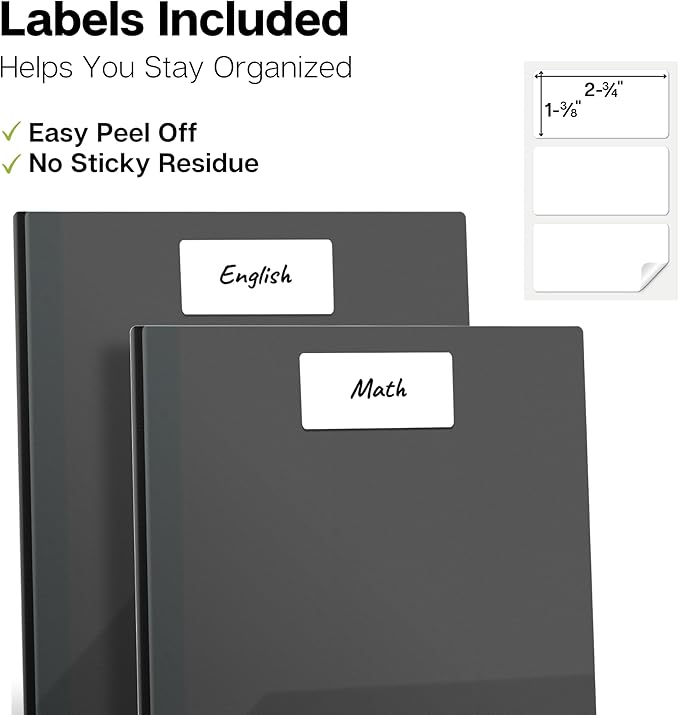 Dunwell Plastic Folders with 3 Prongs, (2 Pack, Black), 2-Pocket Folders with Fasteners, Durable Acid-Free Poly for Long Term Use, Includes Labels