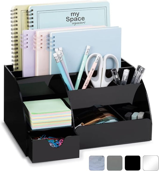 Black Desk Organizer with 9 Compartments - Desktop Office Supplies and Desk Accessories Organizer