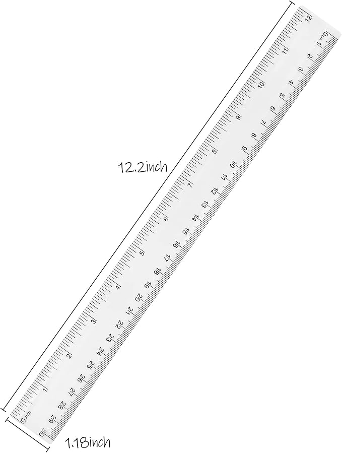 Clear Plastic 12 Inch Straight Ruler, Shatterproof With Inches and Centimeters for School Classroom, Home, or Office (2pcs)