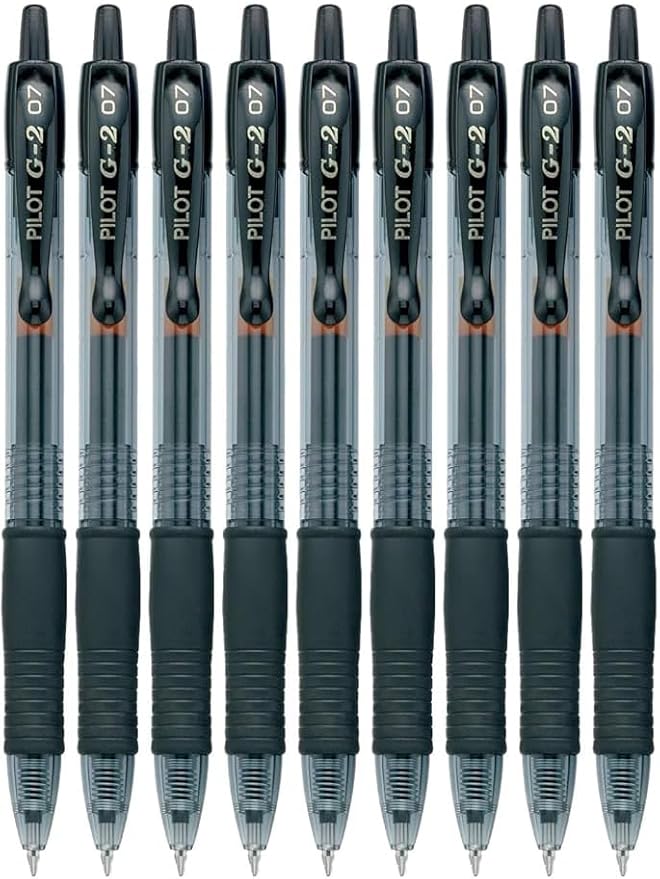 G2 Retractable Premium Gel Ink Roller Ball Pens Fine Point Fine Point (.7mm) Black Ink 9-pk; Refillable & Premium Comfort Grip Bundle with Plastic Reusable Pouch