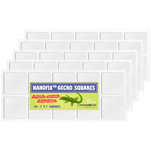 Perco Nano Double Sided Tape Squares, Clear Tape, 50 1"x1" Pre-Cut Mounting Squares – Removable Adhesive for Light to Medium Items, Wall, Posters, Photos, Crafts, Scrapbooking, Office, Classroom, DIY