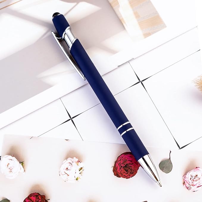 PASISIBICK 12 Pieces Blue Ballpoint Pen with Stylus Tip, 2 in 1 Stylus Stylish Pen, Premium Metal Stylus Pen for Touch Screens, Black Ink, 1.0 mm Medium Point.(12 PCS Blue)