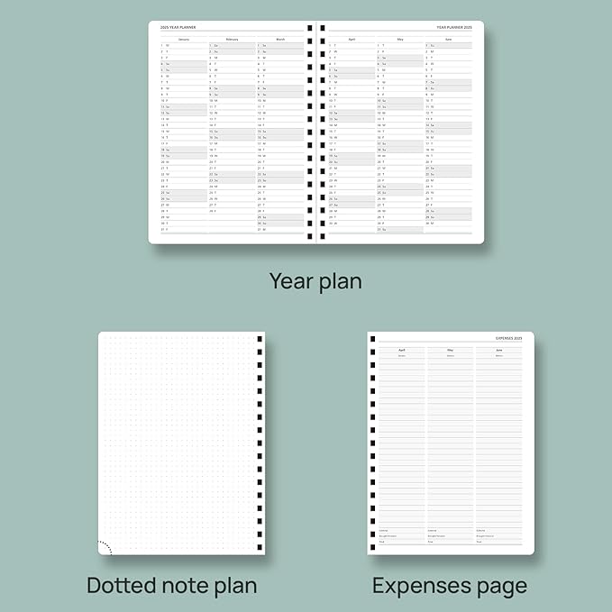 POPRUN Planner 2025-2026 (Medium - 6.5'' x 8.5'') Academic Weekly Calendar (July 2025 - June 2026) with Hourly Time Slots, Monthly Tabs, 100GSM Thick Papers, Spiral Leather Cover - Blue Green