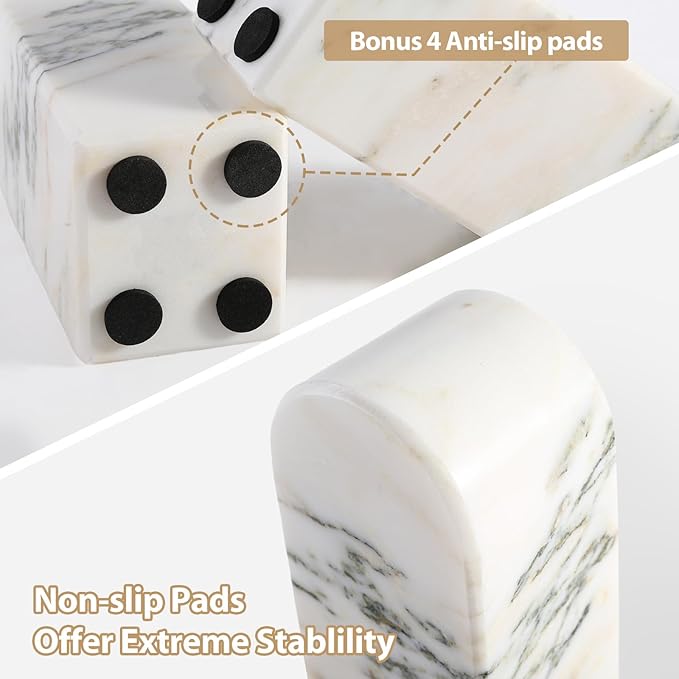 Koville Natural Marble Bookends for Shelves, 7lbs Heavy-Duty Marble Book Holders, Decorative Book Ends, Bookshelf Apartment Decor for Normal Books/CD/Video Games