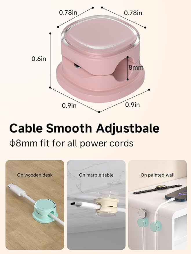 Magnetic Cable Clips, Adjustable Cord Holder Management, Adhesive Wire Keeper Organizer for Home Office Desk Phone PC Car Wall Desktop Nightstand Appliance (9-PCS Purple_Apricot_Cyan)