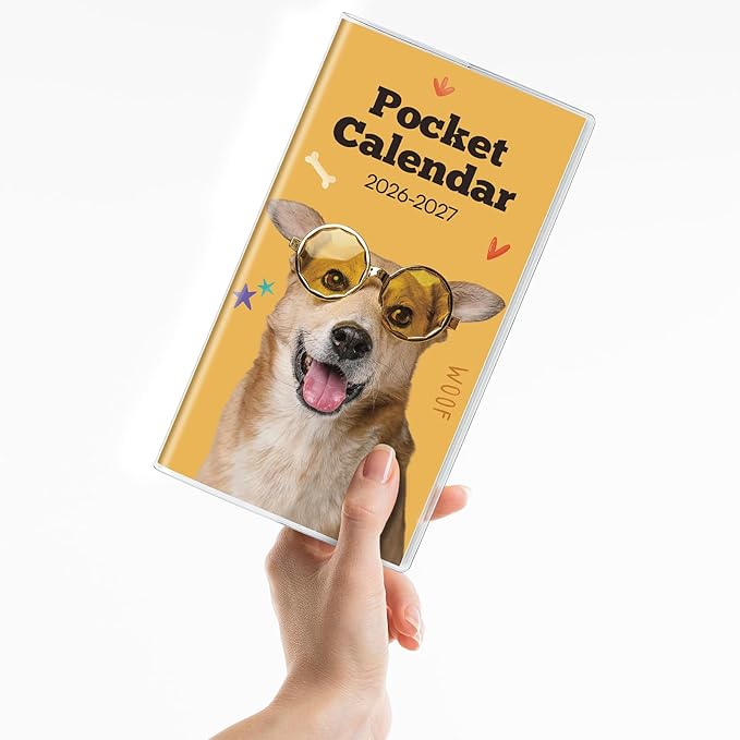 Pocket Calendar 2026-2027, Yellow 2026-2027 Monthly Planner - 3.7" x 6.7" - Runs from January 2026 Until December 2027, 2026 Pocket Planner with PVC Cover for Home, School, Office Supplies