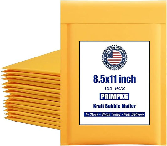 Natural Kraft Bubble Mailer Envelopes, Small Bubble Mailers 8.5x11 Inch, 100 Pack Padded Envelopes, Self-Seal Shipping Envelope,Tear-Resistant Mailing Envelope Padded
