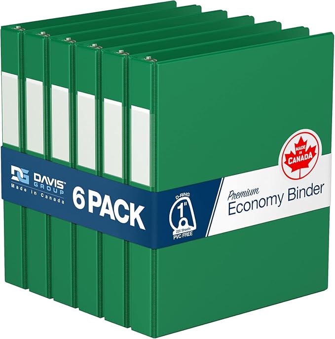 Premium Economy 6-Pack 3-Ring Binders for School or Office, Round-Ring Binders, 1 Inch, Green