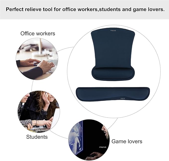 MOSISO Wrist Rest Support for Mouse Pad & Keyboard Set, Ergonomic Mousepad Non-Slip Base Home/Office Pain Relief & Easy Typing Cushion with Neoprene Cloth & Raised Memory Foam, Haze Blue
