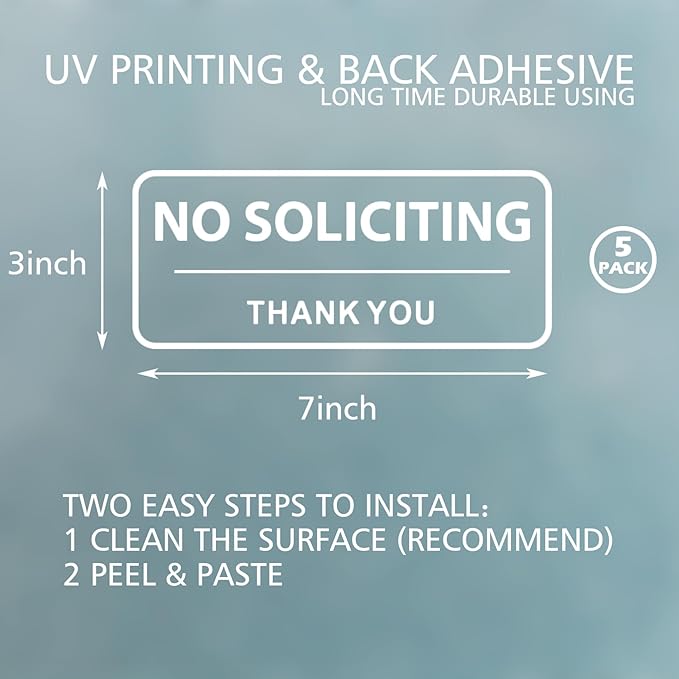 No Soliciting Sign for House Business Sign 3x7 Inch for Front Door Window Sticker Home Office Waterproof UV Proof Vinyl Transparent Decal 5 Pack