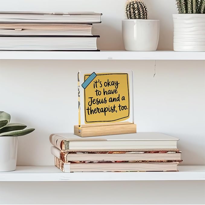 Therapy Office Decor, Mental Health Office Desk Decor, Therapist Gifts for Women, Gifts for Women Psychologist Therapist, Halloween Christmas Gift Humor Christian Acrylic Sign with Wooden Stand