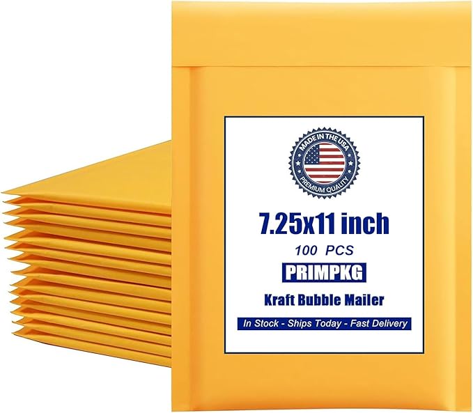 Natural Kraft Bubble Mailer Envelopes, Small Bubble Mailers 7.25x11 Inch, 100 Pack Padded Envelopes, Self-Seal Shipping Envelope,Tear-Resistant Mailing Envelope Padded