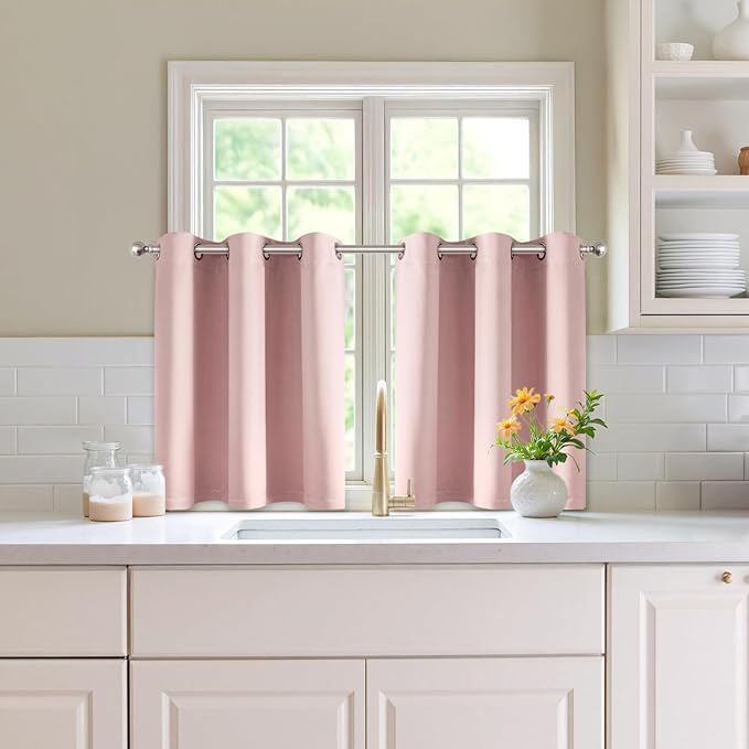 MIULEE Short Curtains for Windows - Baby Pink Blackout Half Window Curtains Thermal Insulated Privacy Drapes for Kitchen Bedroom Bathroom Grommet Top Small Basement Tiers W40 x L36 Inch 2 Panels
