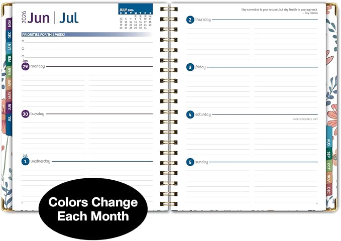 HARDCOVER 2026 Planner, 7"x9": 14 Months (November 2025 - December 2026), Daily Weekly Monthly Planner, Yearly Agenda, Bookmark, Pocket Folder and Sticky Note Set (Colorful Botanicals)