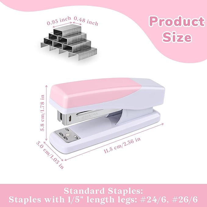 Temiary Morandi Desktop Stapler with 400 Standard Staples, 25 Sheet Capacity, Jam Free, No Effort Staplers for Classroom Office (Pink)