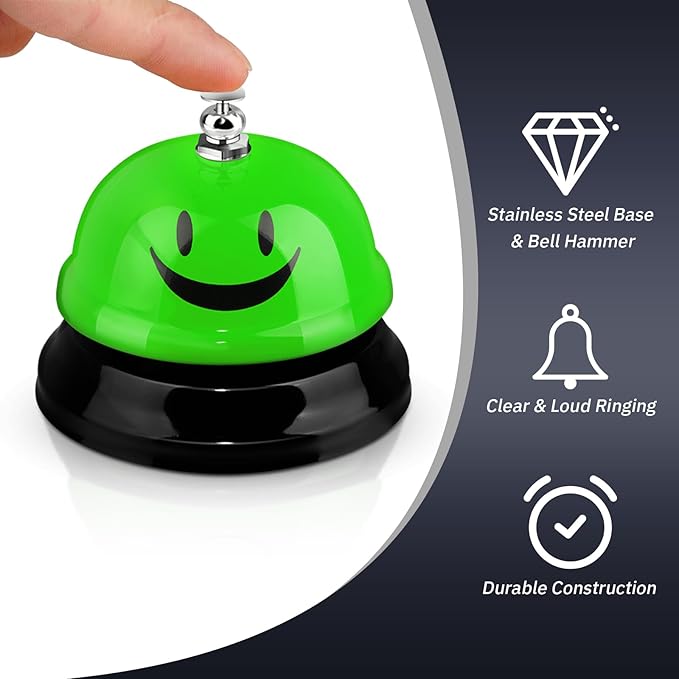 Hotop 3 Pcs Desk Bell for Service Funny Front Desk Smile Face Metal Ringer Call Bell for Kitchen Hotel Restaurant Classroom(Smile Face,Blue, Green, Orange)