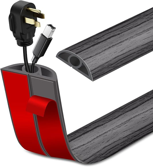 Floor Cord Cover Self Adhesive Cord Hider Floor Extension Cord Covers for Floor Power Cord Protector Cable Management Prevent Cable Trips Cable Cavity 0.32" W x 0.32" H (Deep Grey Wood, 20Ft)