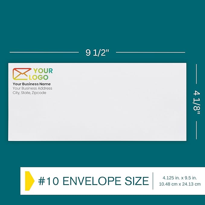 1000#10 Custom Printed Envelopes Self Seal, Security Tinted, #10 Custom Business Envelopes with Logo and Text, Peel and Seal Closure, Personalized Envelopes, White 24 lb Paper, 4 1/8 x 9 1/2 Inch