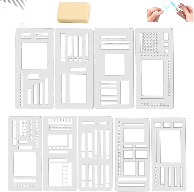 Planner Stencils Set, 9 Pack Flexible Handmade Templates – Reusable Planner Stencils for Journaling, Bullet Journal, Calendar Planning, Scrapbooking & DIY Crafts