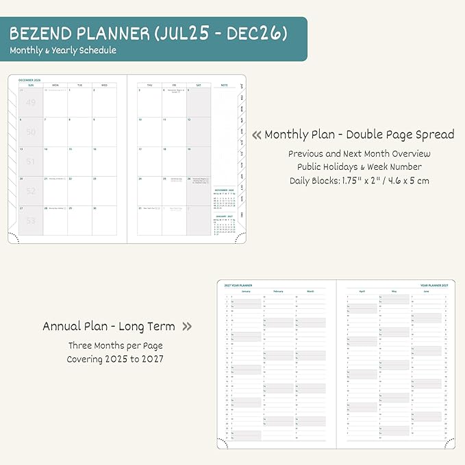 BEZEND 2026 Planner Weekly and Monthly (8.5" x 11") Daily Calendar Book with Tabs (Jul 25-Dec 26) Vertical Hourly Timeslots, Storage Pocket, Pen Holder, PU Leather Hardcover - Kiwi