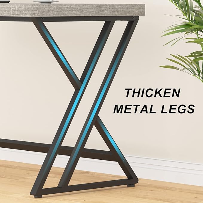 LVB Grey Desk, Industrial Wood Home Office Computer Desk for Bedroom, Farmhouse Metal Wooden Study Work PC Gaming Writing Table, Modern Simple Executive Writing Desk, 47 Inch, Light Gray