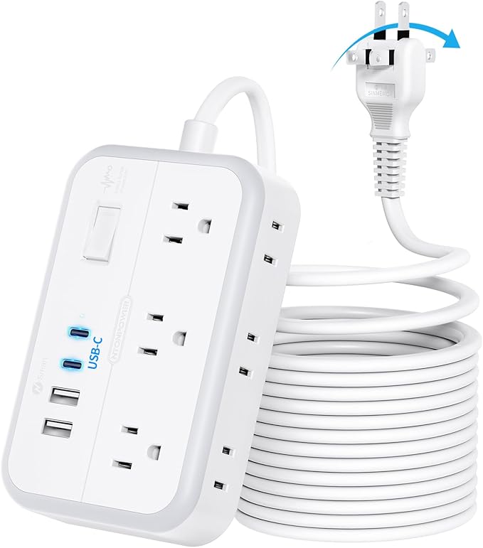 NTONPOWER 2 Prong Extension Cord 25 FT, 1080 Joules Surge Protector Power Strip with 6 Outlets 4 USB Ports(2 USB C), 1875W Three Prong to Two Prong Adapter, Rotating Flat Plug, Ideal for Old House