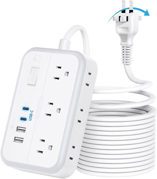 NTONPOWER 2 Prong Extension Cord 25 FT, 1080 Joules Surge Protector Power Strip with 6 Outlets 4 USB Ports(2 USB C), 1875W Three Prong to Two Prong Adapter, Rotating Flat Plug, Ideal for Old House