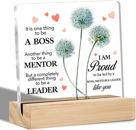 Gifts for Boss Lady Clear Desk Decorative Sign Appreciation Gift for Going Away Boss Day Acrylic Sign with Stand Table Plaque Keepsake Home Office Decor