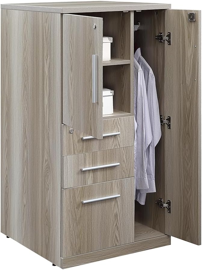 NBF at Work Wardrobe Office Storage Cabinet - 47.64" H Warm Ash Laminate Storage Cabinet with Lockable Door -Display Cabinet with 3 Lockable Drawers (48" H x 24" W x 24" D, Gray)