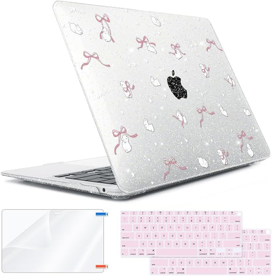 for MacBook Air 13 inch Case 2018 2019 2020 2021 2022 Release A2337 M1 A2179 A1932 Retina Display & Touch ID, Plastic Hard Shell Case +Keyboard Cover+Screen Protector+Webcam Cover, Bunny-P